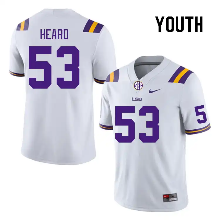 Youth LSU Tigers Lance Heard #53 White NCAA Football Jersey